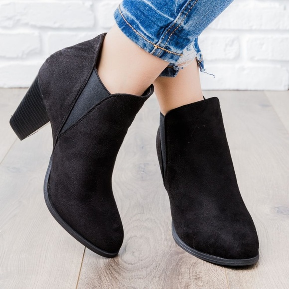 Shoes - Black Faux Suede Ankle Booties